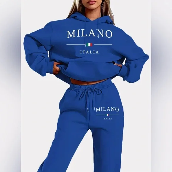 SWEATSUIT: 2Pc Blue Hoodie w/Front Pocket & Matching Drawstring Pants, NIP - Picture 2 of 8